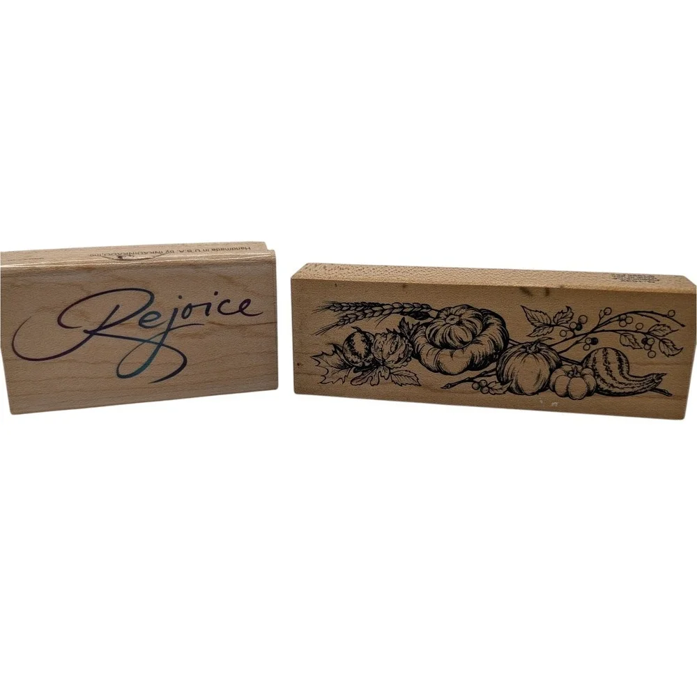 Vintage Wood Mounted Rubber Stamp Set‎ Holidays Craft Two Piece 1990s SEE